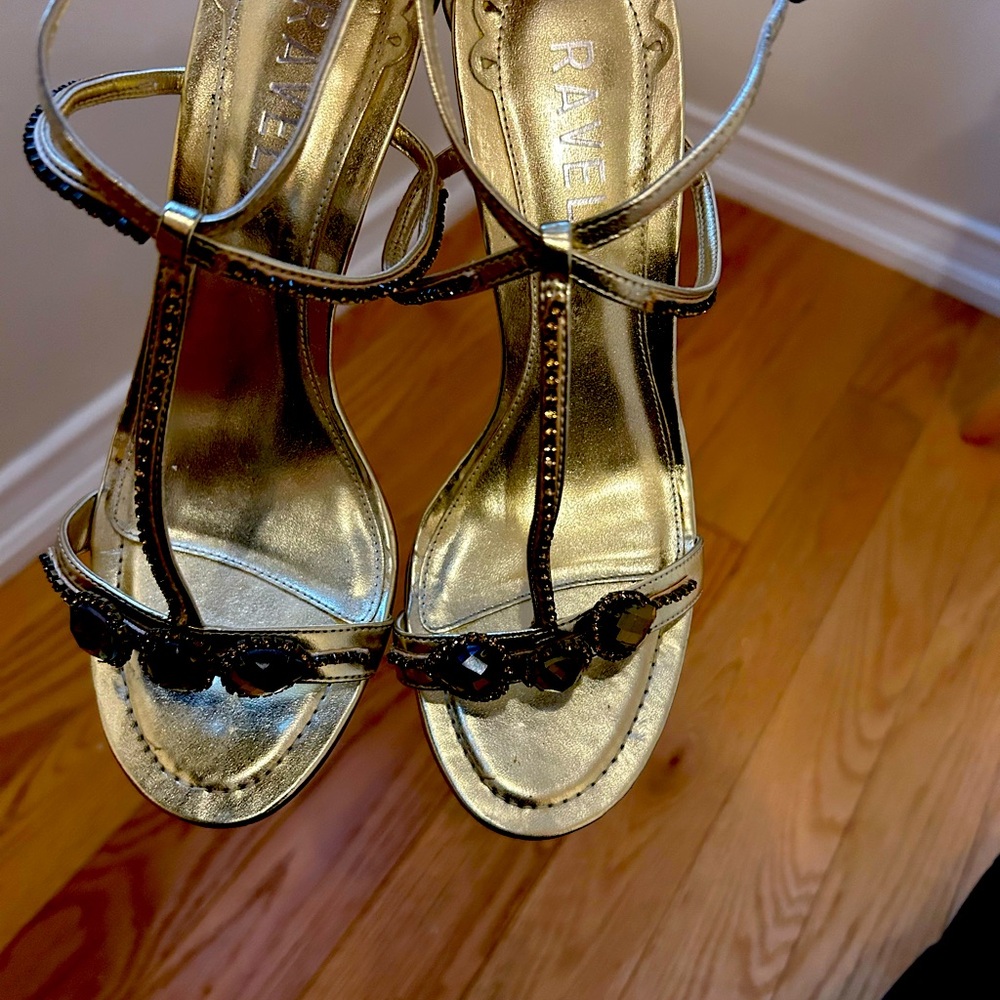 RAVEL UK BRAND Gold and dark green high heels shoes. Tried on but worn.